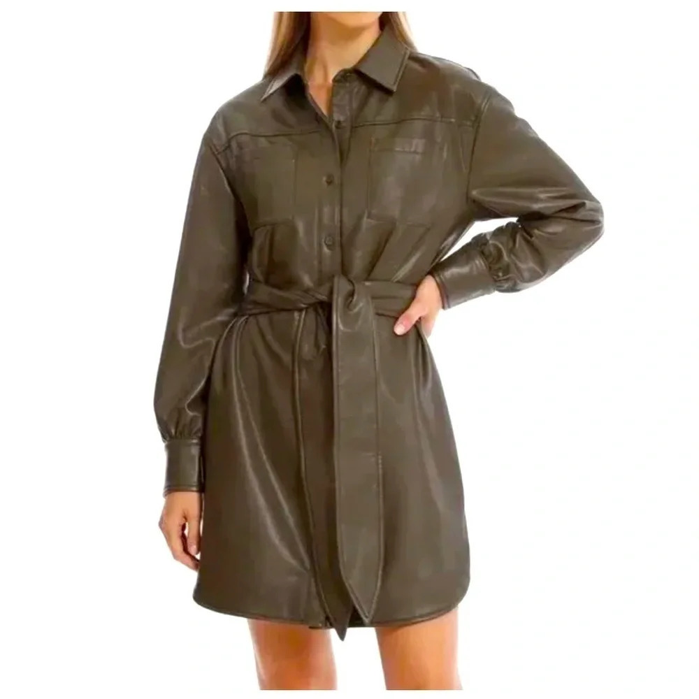 Avec les filles faux leather wrap‎ shirt dress. XS 2754